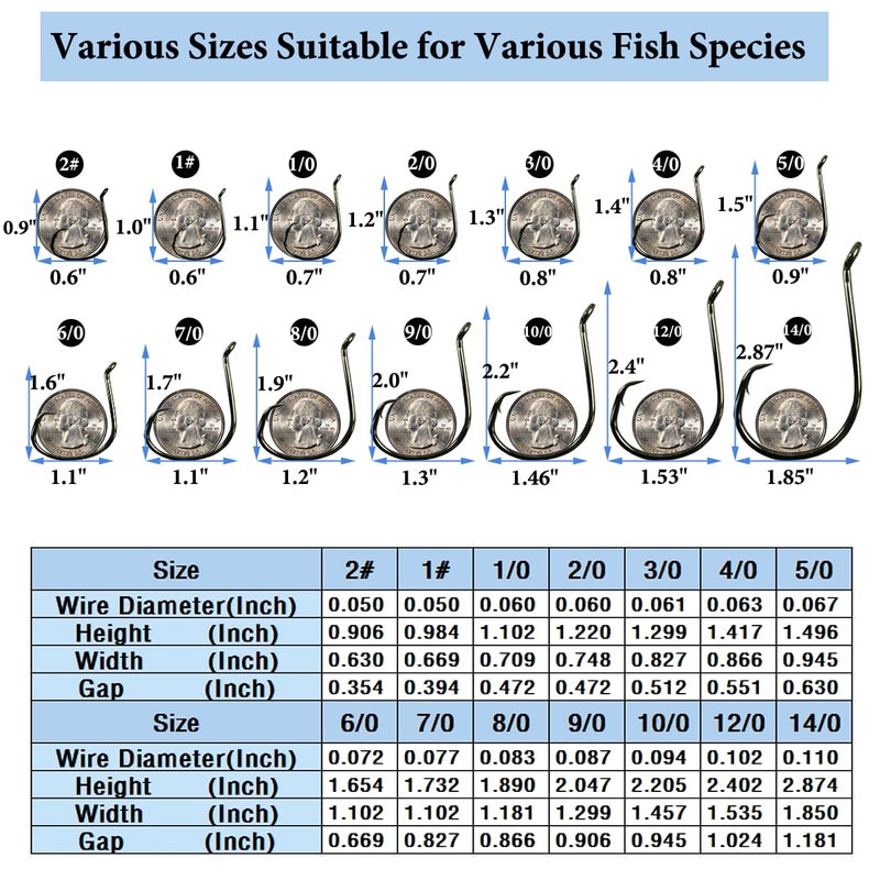 KUNSILANE Circle Hooks for Catfish Fishing Hooks Saltwater Freshwater for Channel Blue Flatheads Bass -50-Pack-Octopus Offset Fish Hook 8/0 - Image 2
